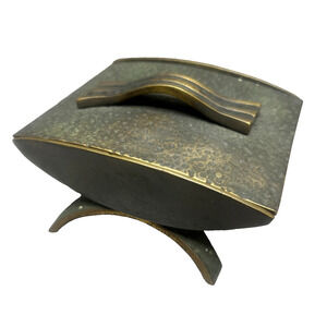 Vtg 1950's Nordia Brass Patina Trinket Box w/Lid Israeli Arts & Crafts Art Deco